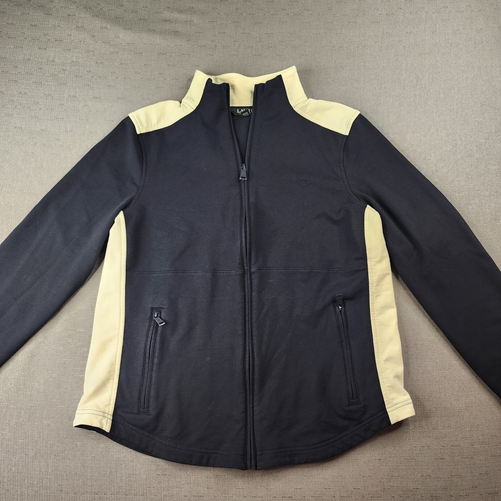 Lauren Ralph Lauren Navy Blue Zip Up Jacket Contrast Panel Mock Neck Large